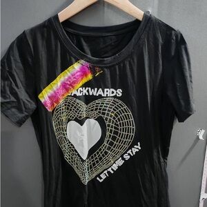 Black Graphic T-Shirt with Heart Design
